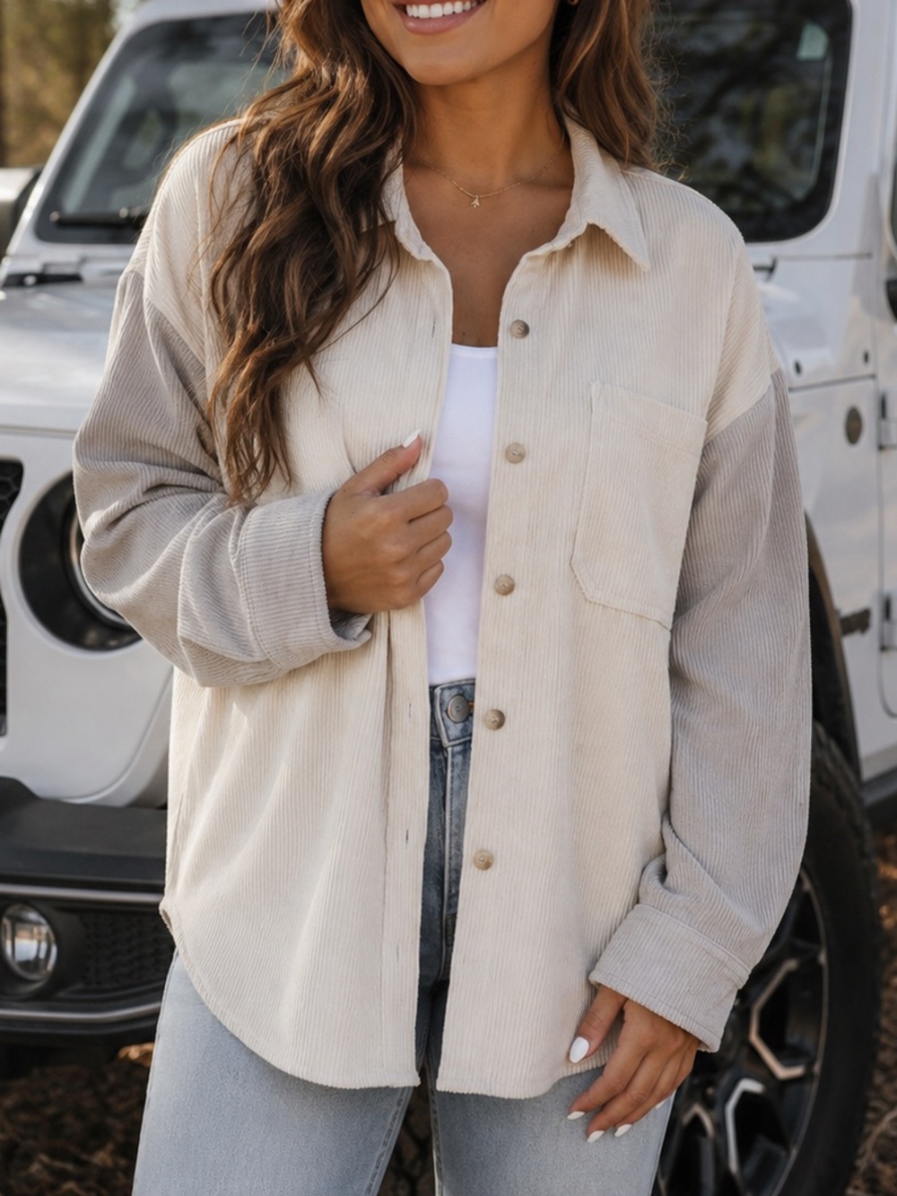 🎀WISHLIST Two-Tone Colorblock Ribbed Corduroy Jacket